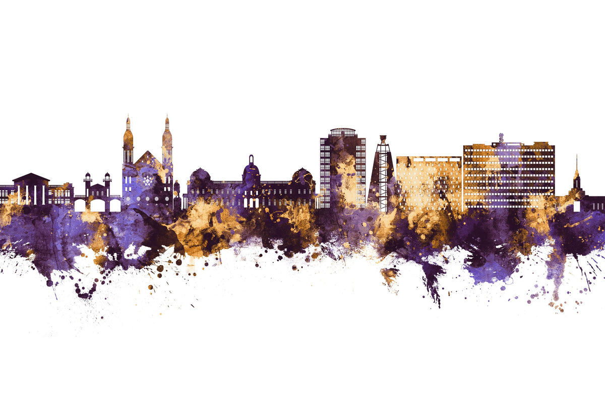 Port-au-Prince Haiti Skyline Purple & Gold Mural Wallpaper - pure wallpaper artwork