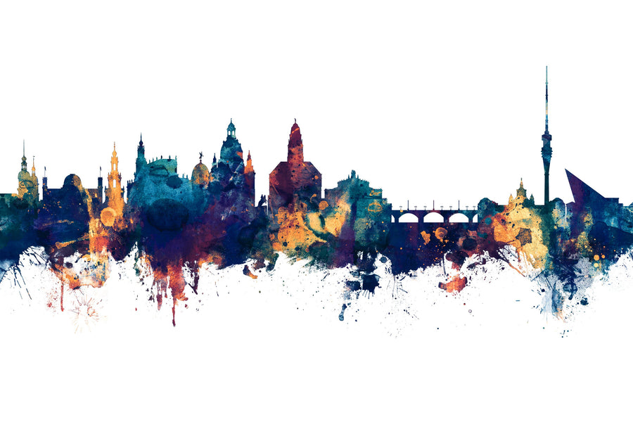 Dresden Germany Skyline Blue & Bronze Mural Wallpaper