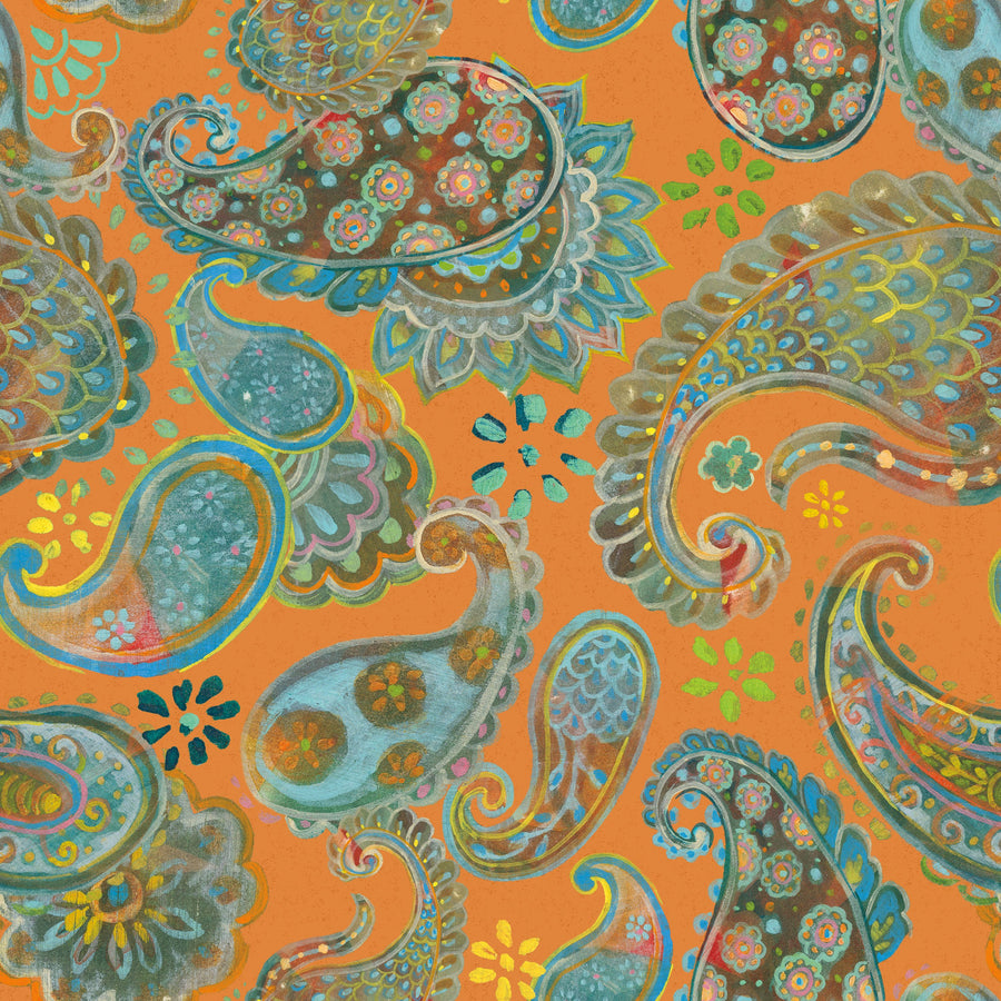 Big on Paisley Orange Mural Wallpaper