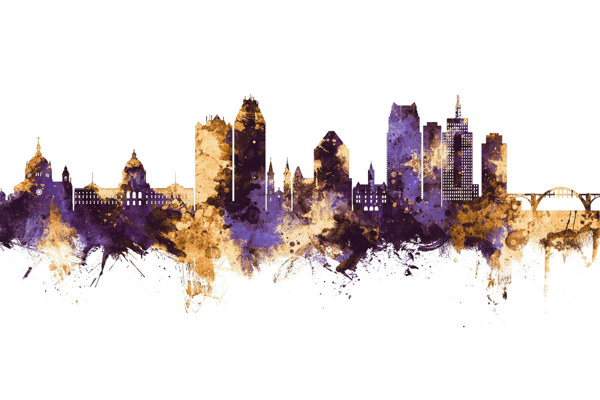 Saint Paul Minnesota Skyline Purple & Gold Mural Wallpaper - pure wallpaper artwork