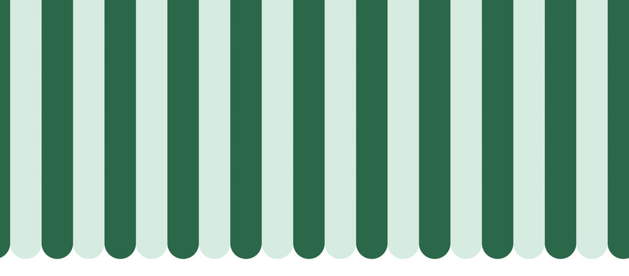 Scalloped Circus Stripes, Green on Green Mural Wallpaper