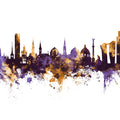 Copenhagen Skyline Purple & Gold Mural Wallpaper - pure wallpaper artwork