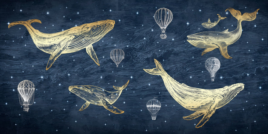 Whales in the Sky with Balloons, Midnight Mural Wallpaper