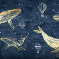 Whales in the Sky with Balloons, Midnight Mural Wallpaper - pure wallpaper artwork