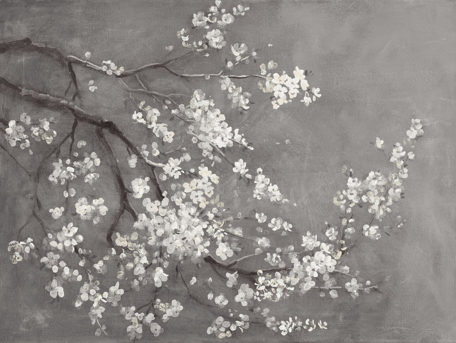 White Cherry Blossoms I on Grey Mural Wallpaper