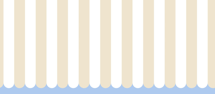 Scalloped Circus Stripes, Beige Mural Wallpaper