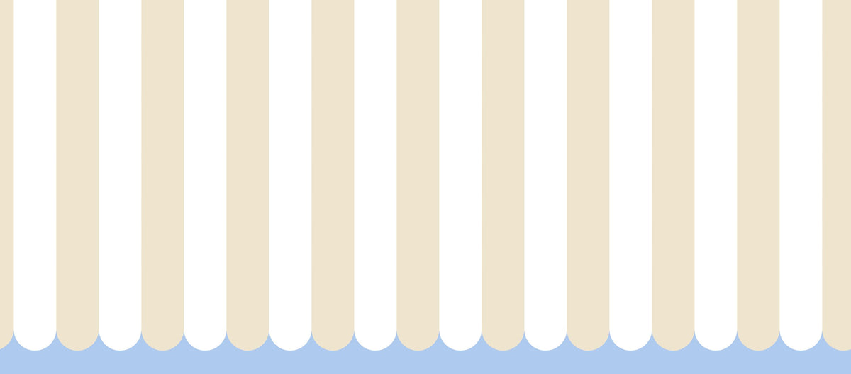 Scalloped Circus Stripes, Beige Mural Wallpaper - pure wallpaper artwork