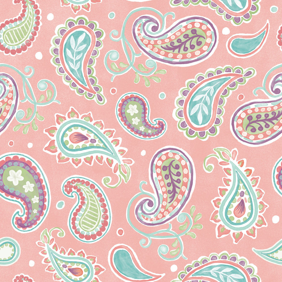 Cacti Paisley Coral Mural Wallpaper
