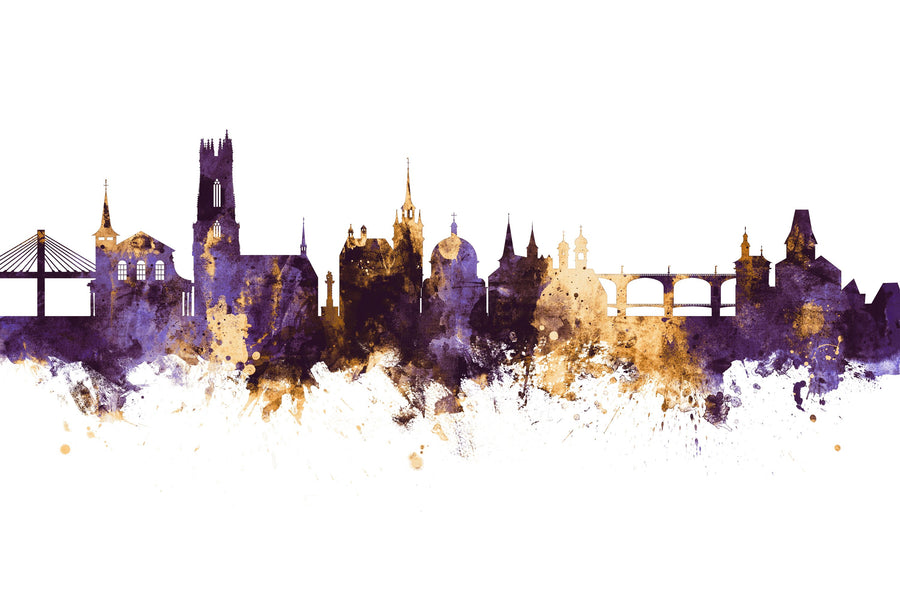 Fribourg Switzerland Skyline Purple & Gold Mural Wallpaper