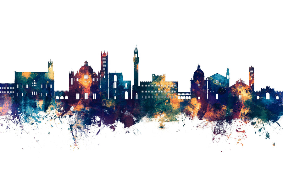 Siena Italy Skyline Blue & Bronze Mural Wallpaper