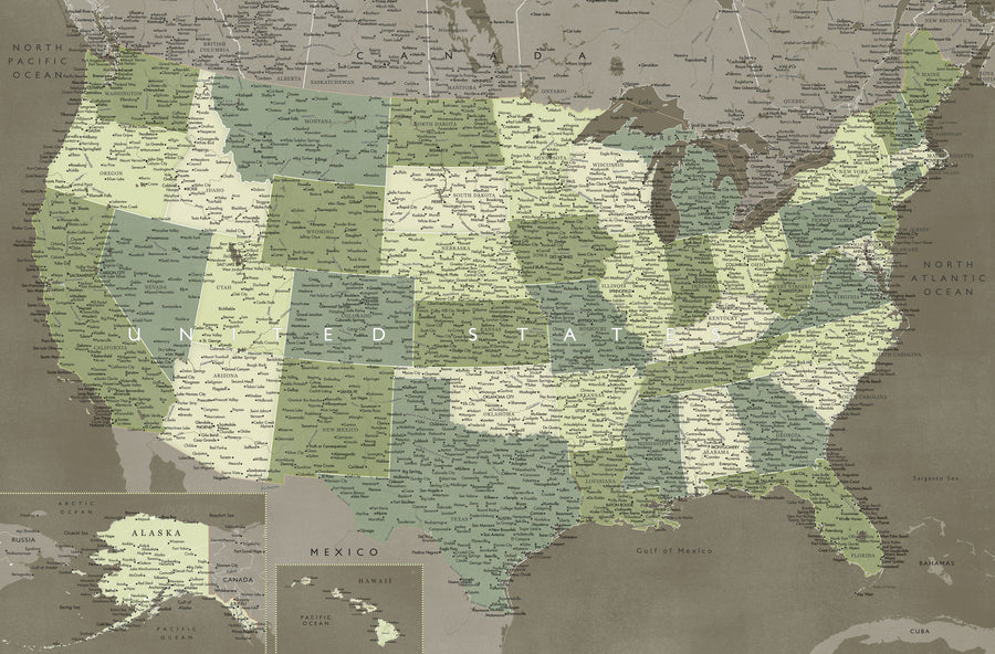 US Map Detailed - Camo Mural Wallpaper