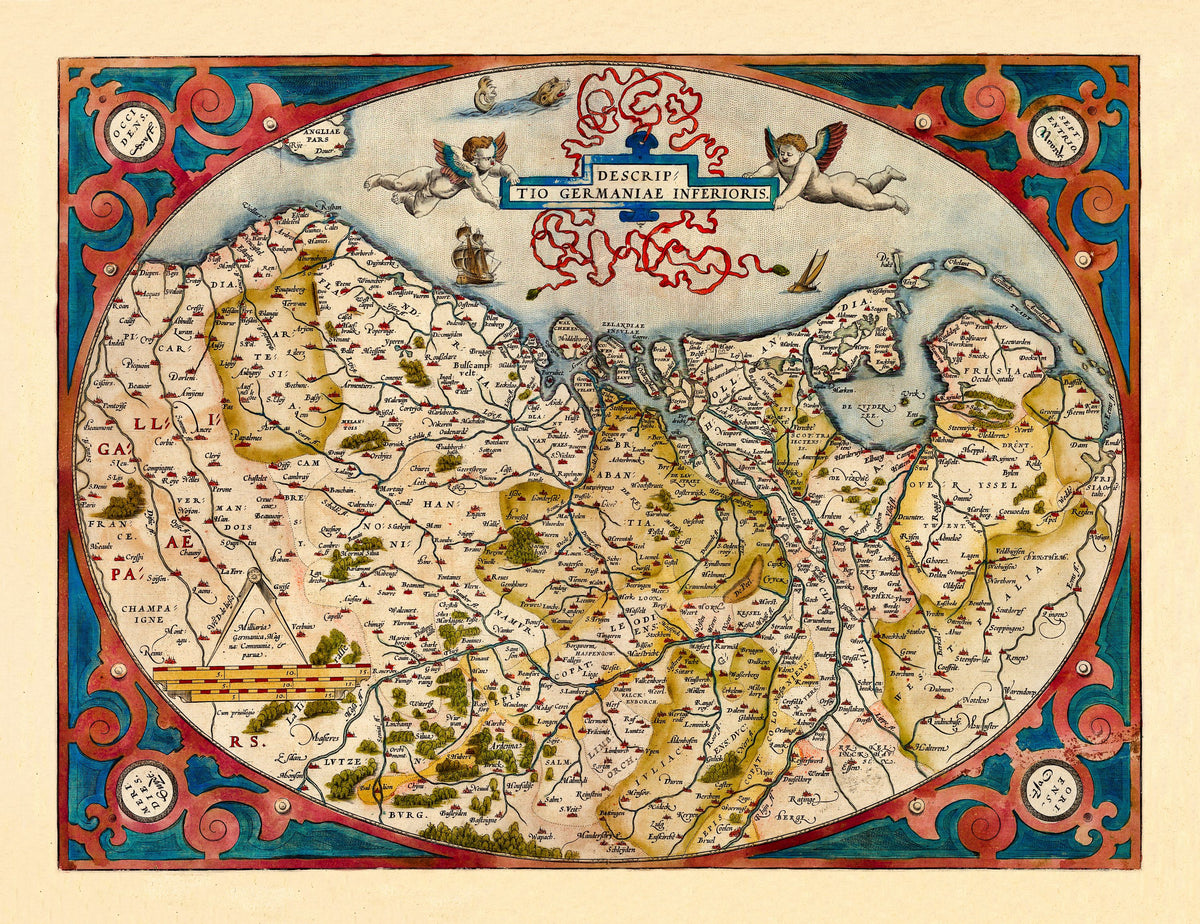 Old Map of Belgium, Netherlands and Germany, 1570 Mural Wallpaper - pure wallpaper artwork