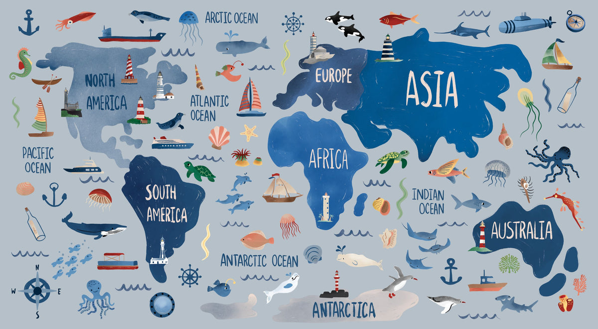 Nautical World Map Mural Wallpaper - pure wallpaper artwork