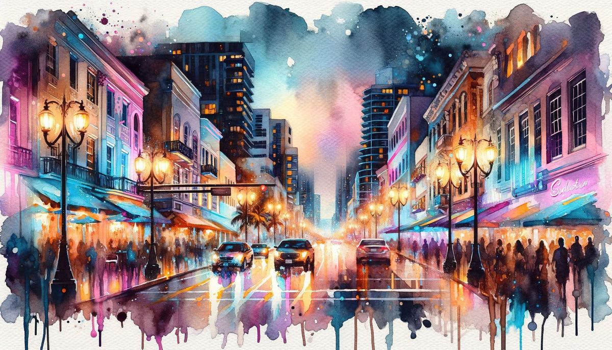 Miami Street At Night Mural Wallpaper - pure wallpaper artwork