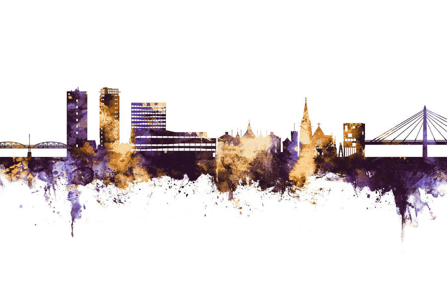 Umeå Skyline Purple & Gold Mural Wallpaper