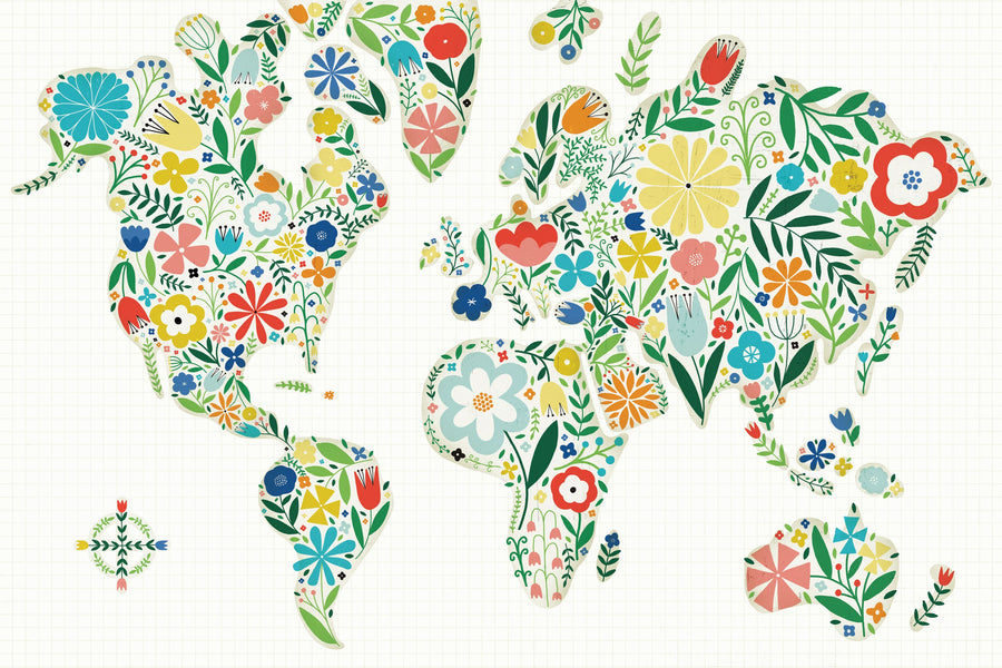 Floral World White Mural Wallpaper