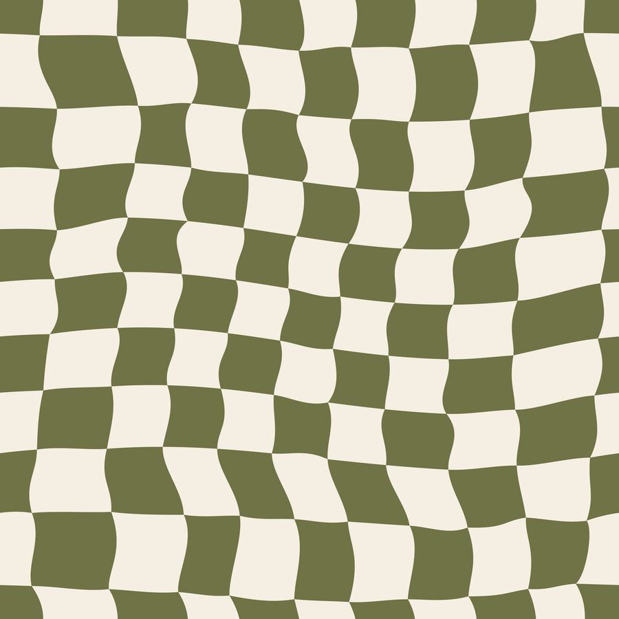 Warped Checkerboard, Olive Mural Wallpaper