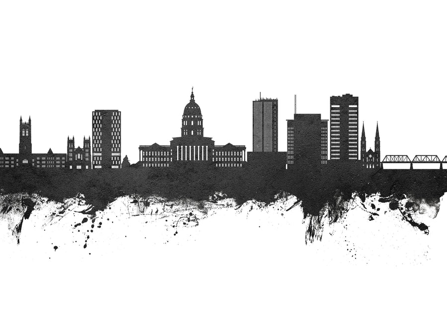 Topeka Wyoming Skyline Black & White Mural Wallpaper