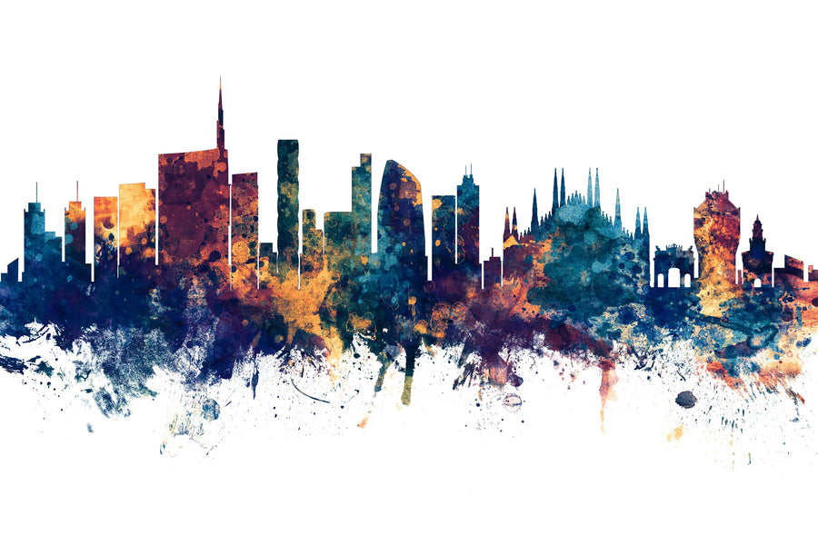 Milan Italy Skyline Blue & Bronze Mural Wallpaper