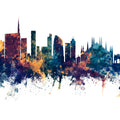 Milan Italy Skyline Blue & Bronze Mural Wallpaper - pure wallpaper artwork