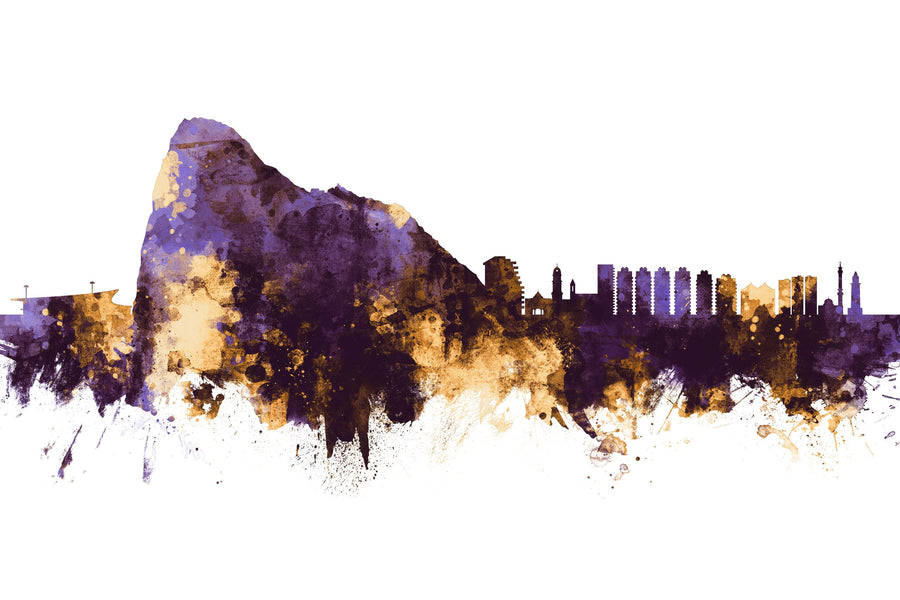 Gibraltar Skyline Purple & Gold Mural Wallpaper