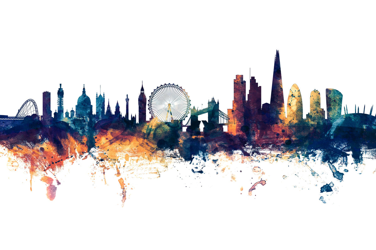 London Skyline Blue & Bronze Mural Wallpaper - pure wallpaper artwork