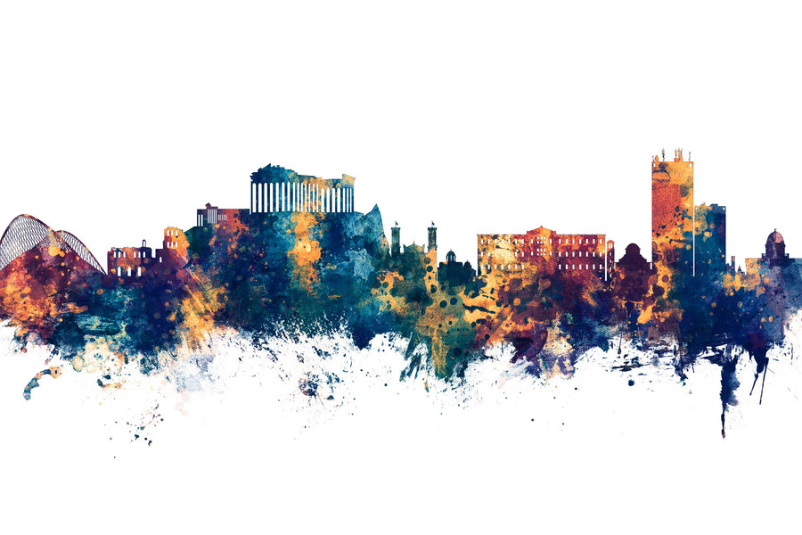 Athens Greece Skyline Blue & Bronze Mural Wallpaper