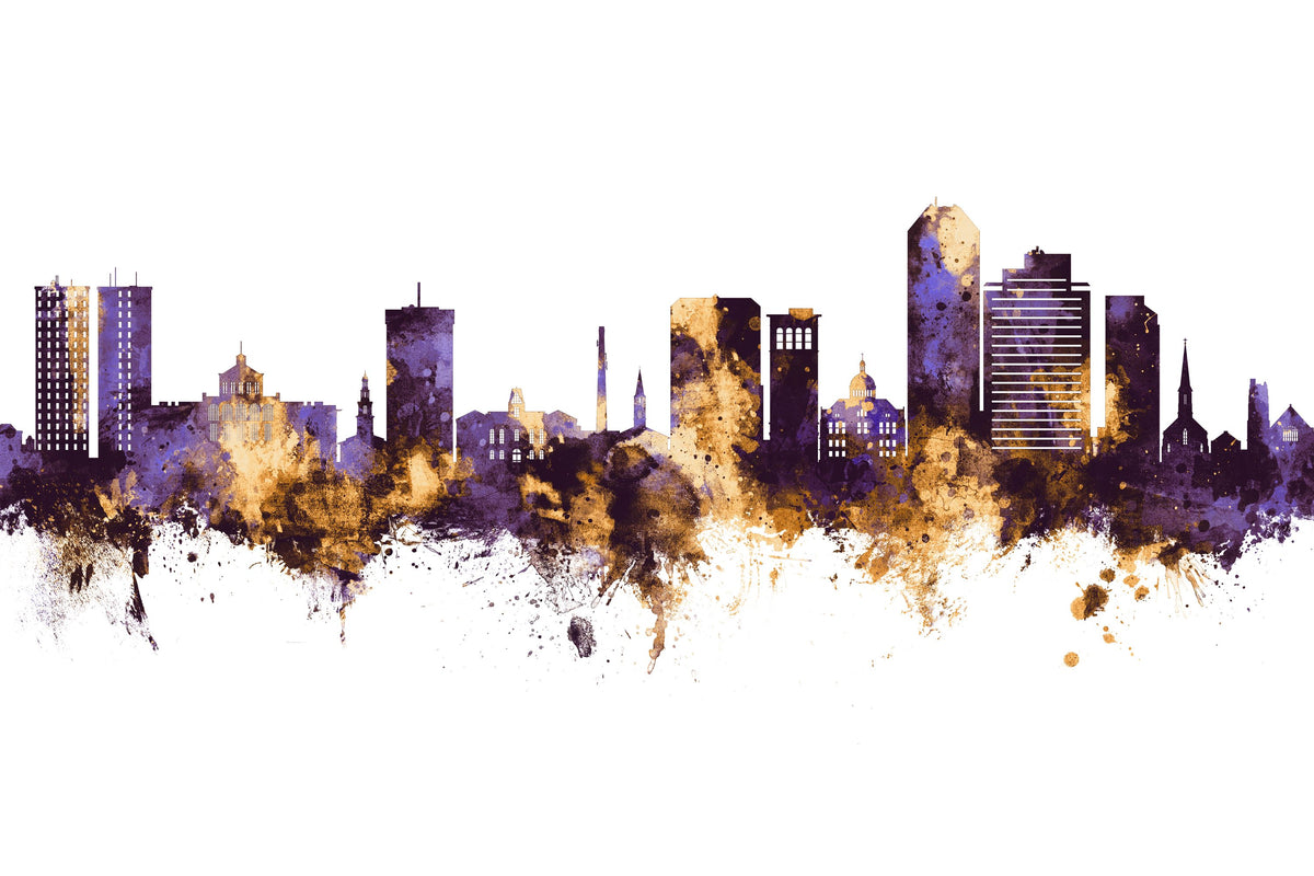 Lexington Kentucky Skyline Purple & Gold Mural Wallpaper - pure wallpaper artwork