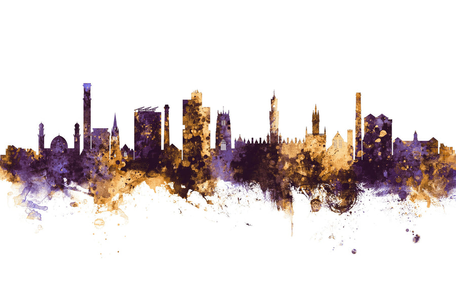 Bradford England Skyline Purple & Gold Mural Wallpaper