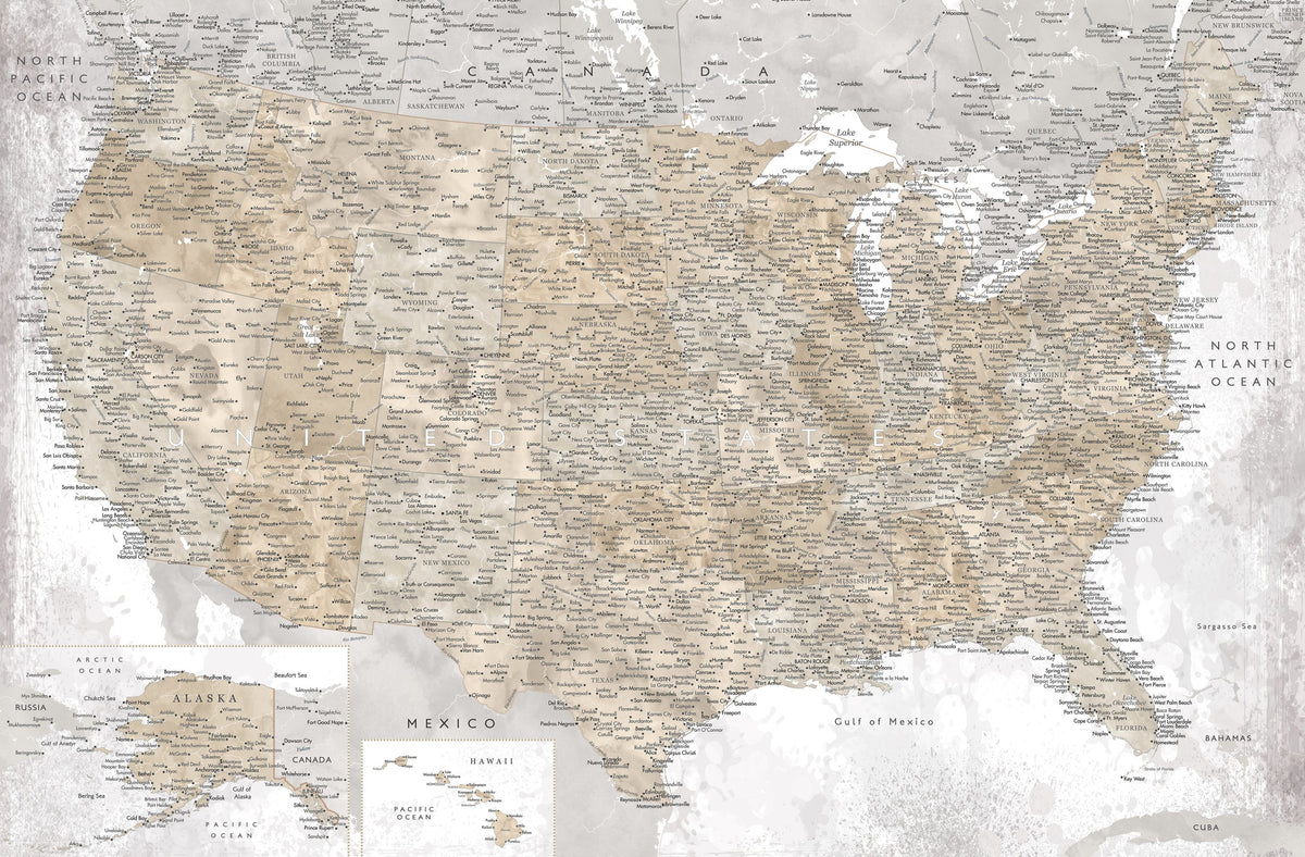 US Map Detailed - Kacia Mural Wallpaper - pure wallpaper artwork