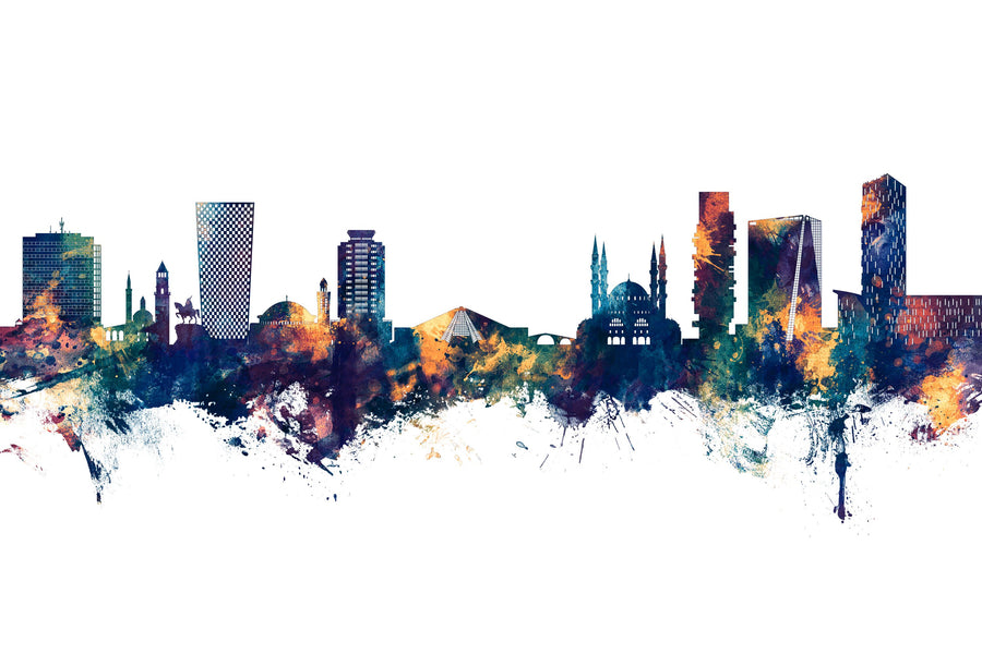 Tirana Skyline Blue & Bronze Mural Wallpaper