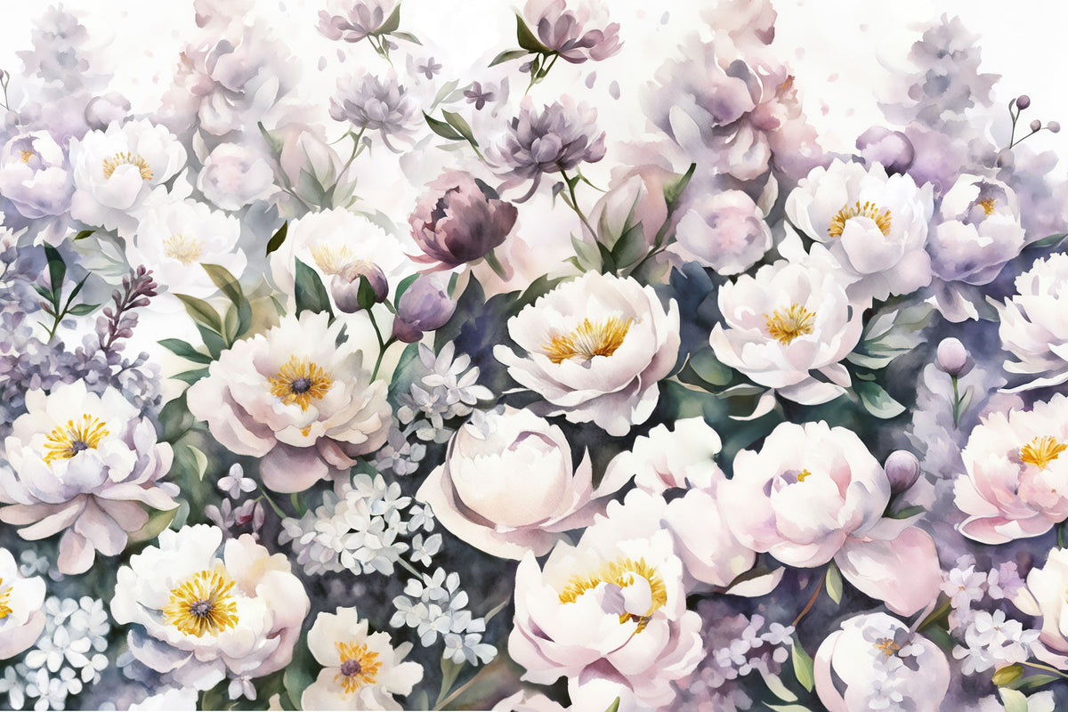 Watercolor Peonies Summer Mural Wallpaper - pure wallpaper artwork