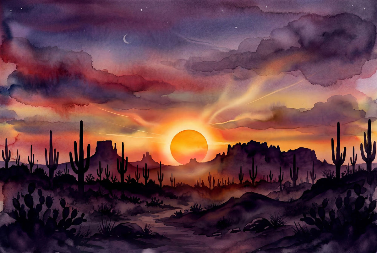 Arizona Sunset - Landscape Watercolor Series Mural Wallpaper - pure wallpaper artwork