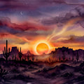 Arizona Sunset - Landscape Watercolor Series Mural Wallpaper - pure wallpaper artwork