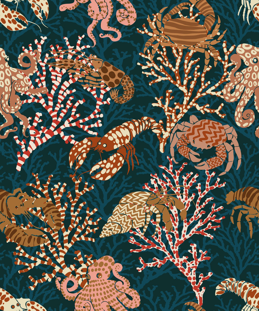 Vibrant Coral Reef, Blue Mural Wallpaper