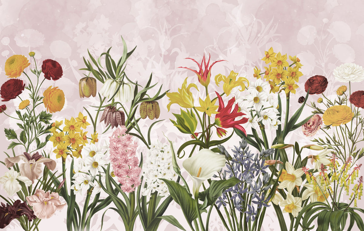 Happy Spring Flowers Mural Wallpaper - pure wallpaper artwork