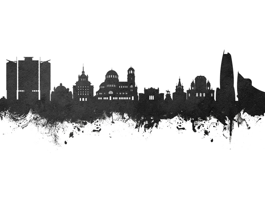 Sofia Bulgaria Skyline Black & White Mural Wallpaper