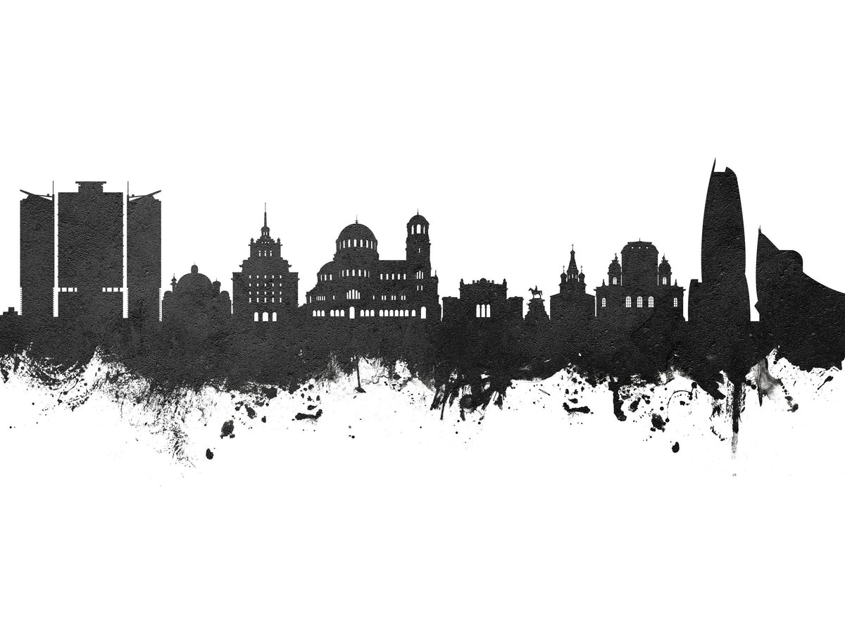 Sofia Bulgaria Skyline Black & White Mural Wallpaper - pure wallpaper artwork