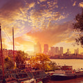 Golden Boat Metropolis Dusk Mural Wallpaper - pure wallpaper artwork