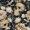 Peonies and Skulls Dark Blue Mural Wallpaper - pure wallpaper artwork