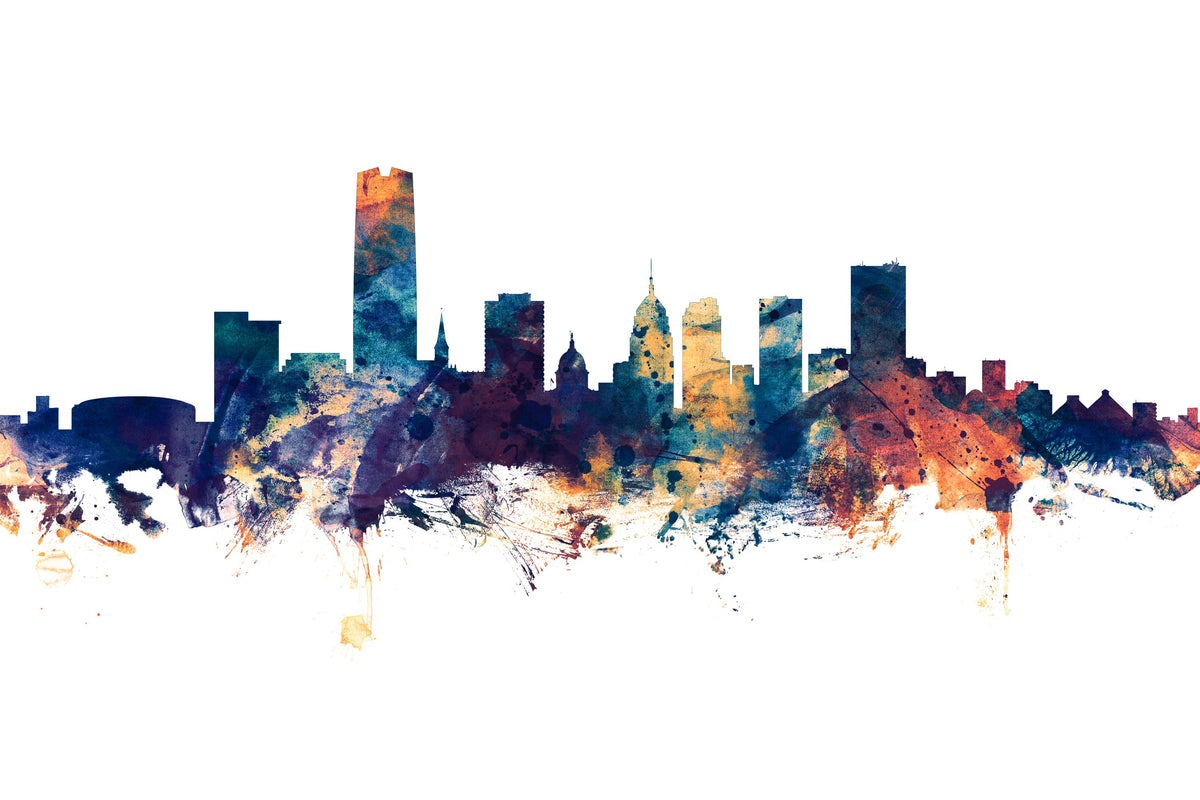 Oklahoma City Skyline Blue & Bronze Mural Wallpaper - pure wallpaper artwork