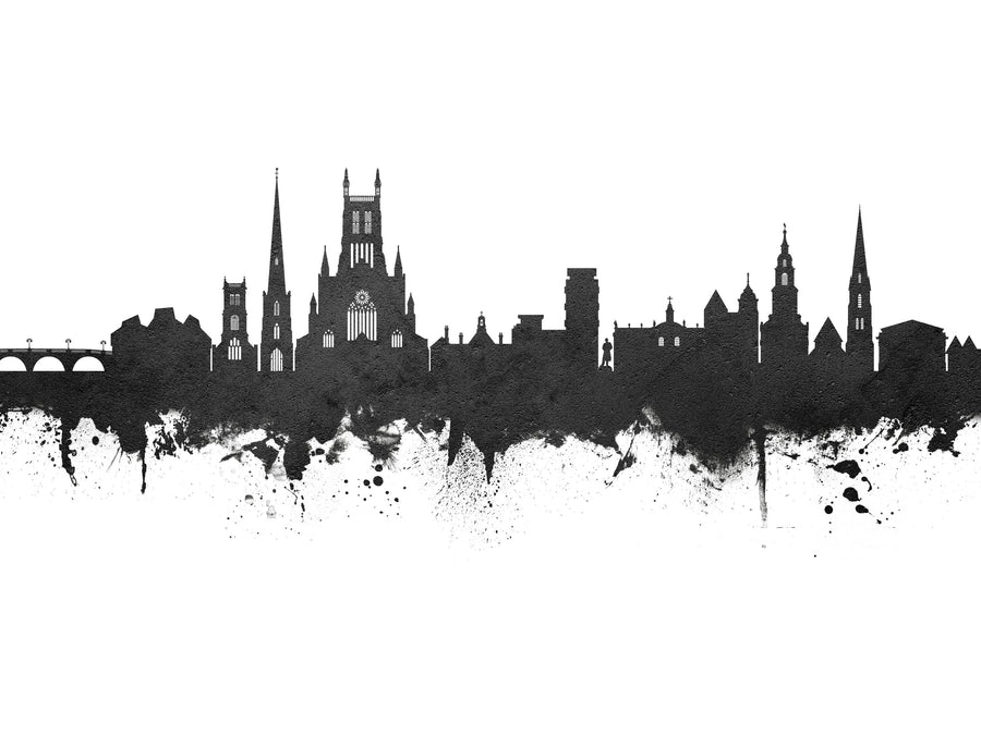 Worcester England Skyline Black & White Mural Wallpaper