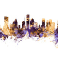 Houston Skyline Purple & Gold Mural Wallpaper - pure wallpaper artwork