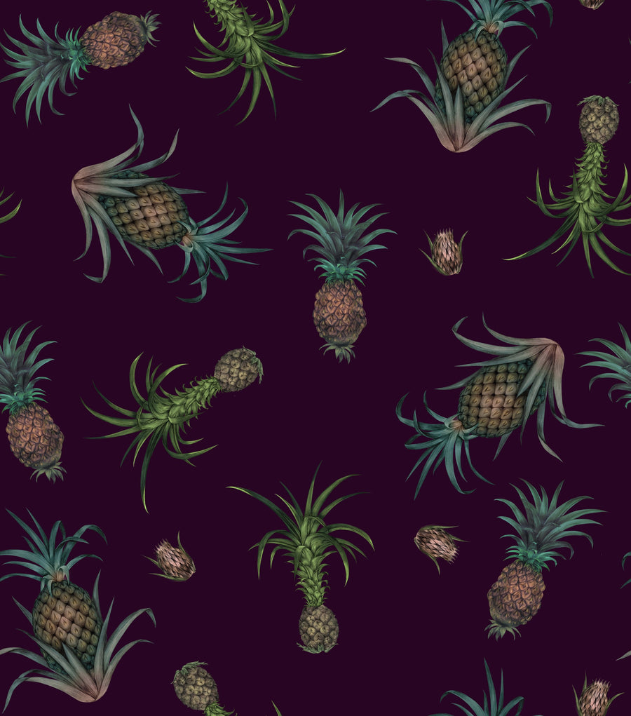 Falling Pineapples, Violet Mural Wallpaper