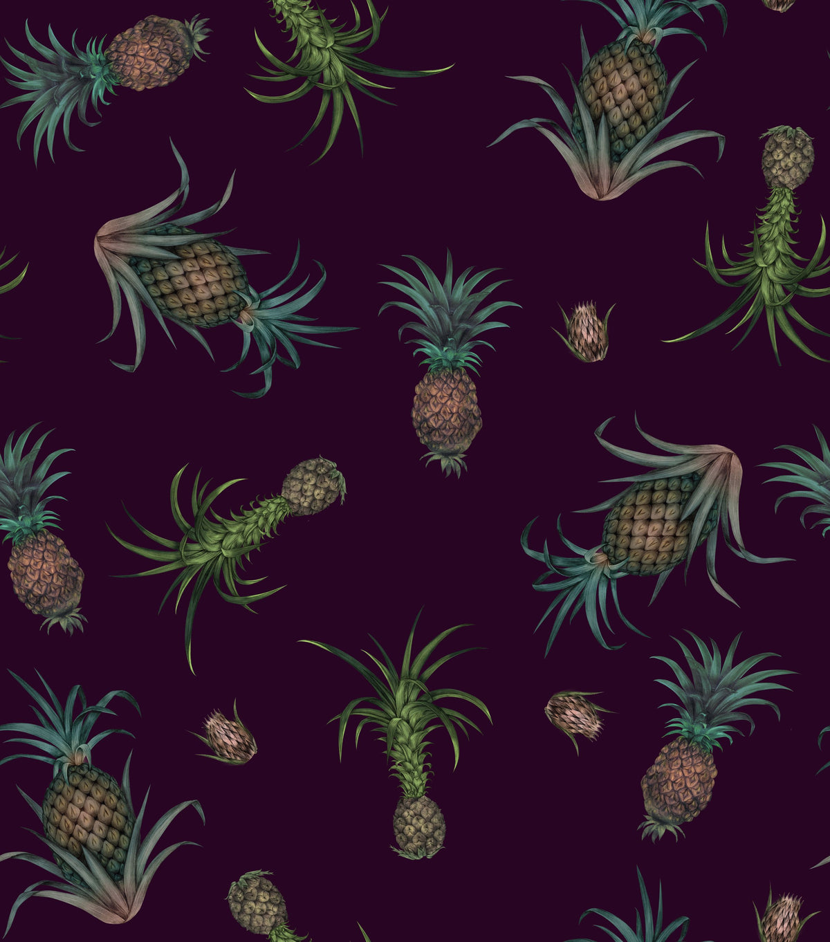 Falling Pineapples, Violet Mural Wallpaper - pure wallpaper artwork