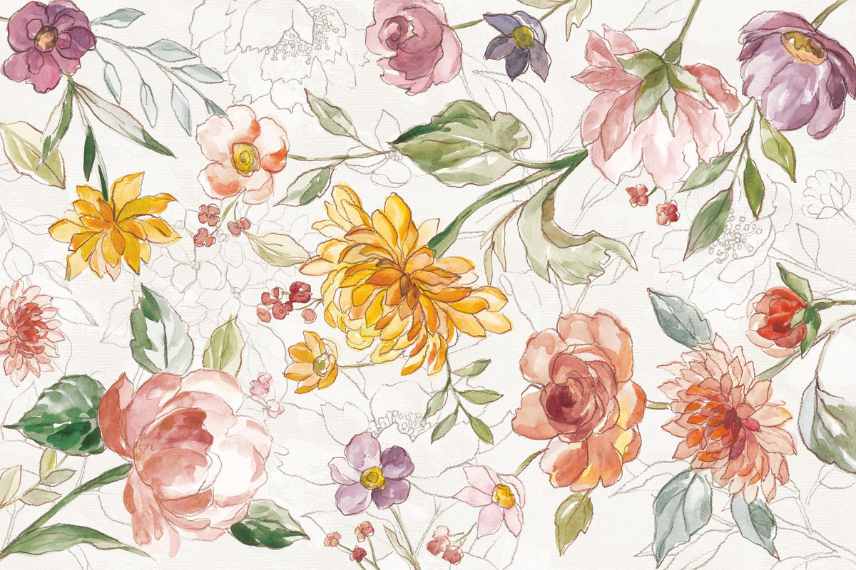August Blooms Mural Wallpaper - Light Tone - pure wallpaper artwork
