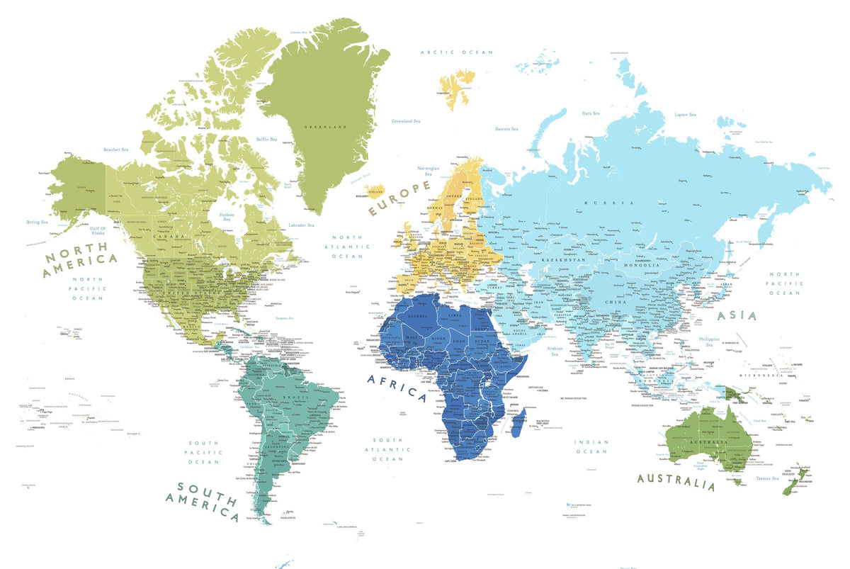 World Map Cities - Elisenda Mural Wallpaper - pure wallpaper artwork