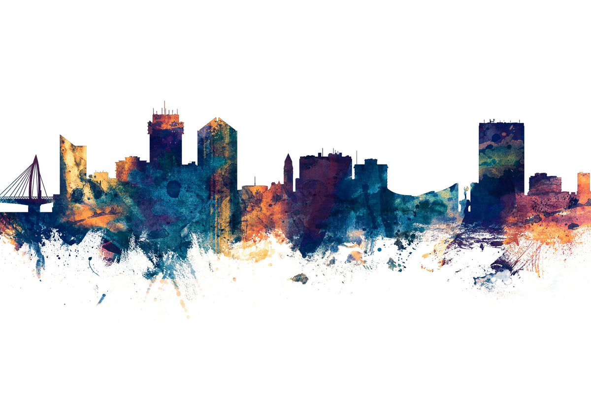 Wichita Kansas Skyline Blue & Bronze Mural Wallpaper - pure wallpaper artwork