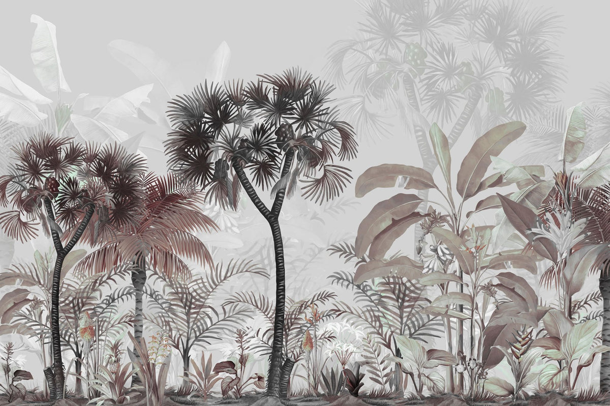 Tropical Forest Strolls Rainy Blue Mural Wallpaper - pure wallpaper artwork