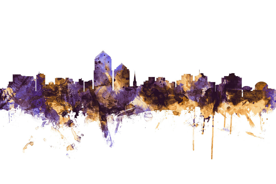 Albuquerque New Mexico Skyline Purple & Gold Mural Wallpaper